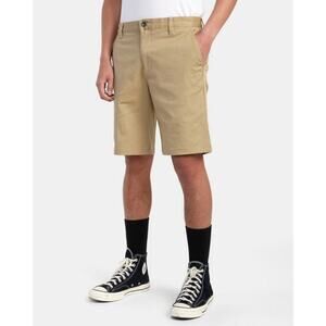 RVCA 10" The Weekend Chino Flat Front Shorts 21" Outseam in Khaki Men's 36 Waist